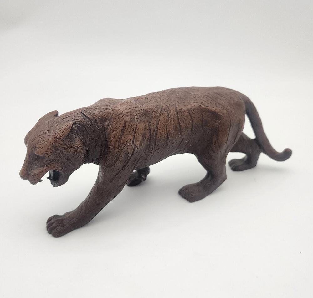 Vintage Hand Carved Wooden Tiger Figurine Folk Art Primitive Jungle 10"